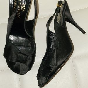 Valentino Garavany Black Satin Bow Heels Sandals